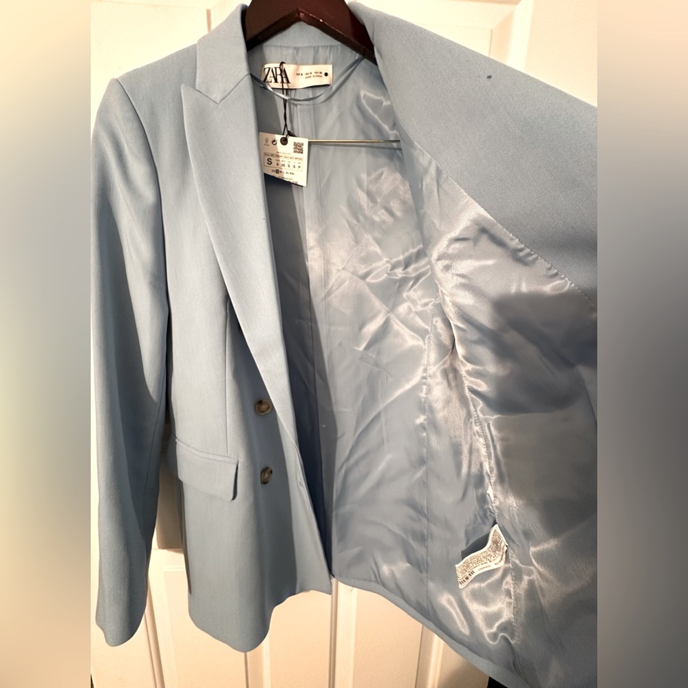 NWT Zara Sky Blue Double Breasted Fully Lined Blazer - Picture 14 of 16